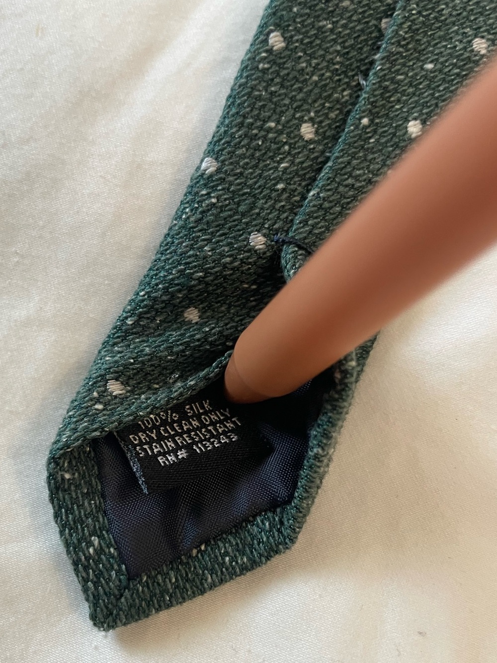 The Tie Bar Dark Green Wool Tie with White Dots - Picture 6 of 7